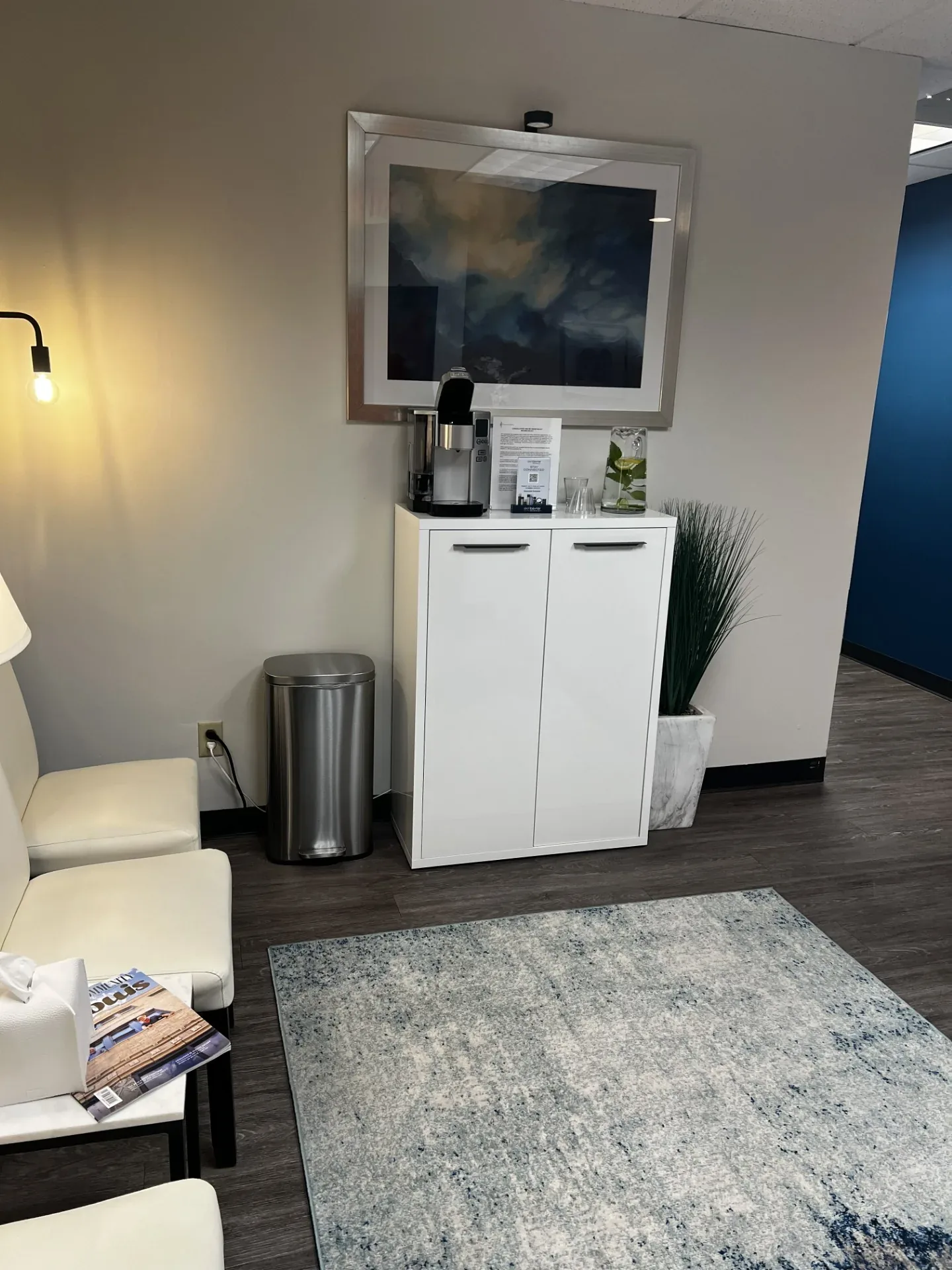 Waiting room at Elemental Esthetics in Creve Coeur, Missouri